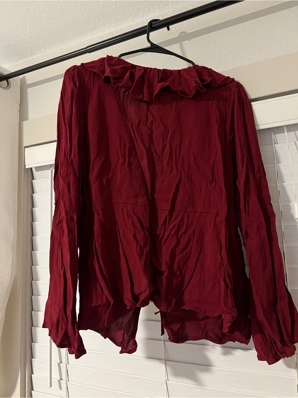 Women’s Burgundy Ruffled Tie-Front Blouse - Picture 2 of 2